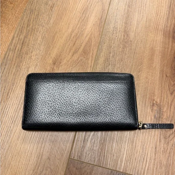 Kate Spade NY Black Leather Zip-Around Wallet with Gold Accent + Pink Interior - Picture 2 of 16